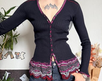 Marithe Francois Girbaud スリム リブ ボタン付き ヴィンテージ カーディガン