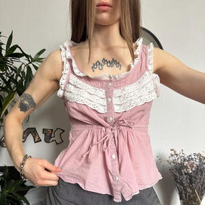 Vintage H&M Lace Babydoll Blouse: Powder Pink Cotton 00s