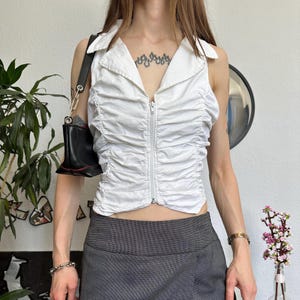 Ruched Zip Up Sexy Vintage Blouse 00s Office Core