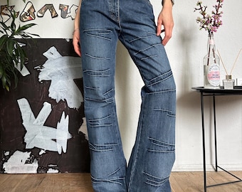 Vintage uitlopende jaren Y2K 00's distressed sexy denim bootcut jeans