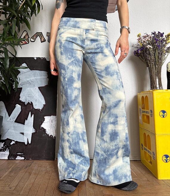 Flare Jeans Printed Clouds Low Waist Grunge Vintage Bootcut 00s - Etsy
