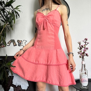 Vintage Leinen Minikleid: Pfirsich Coquette Yendi Paris