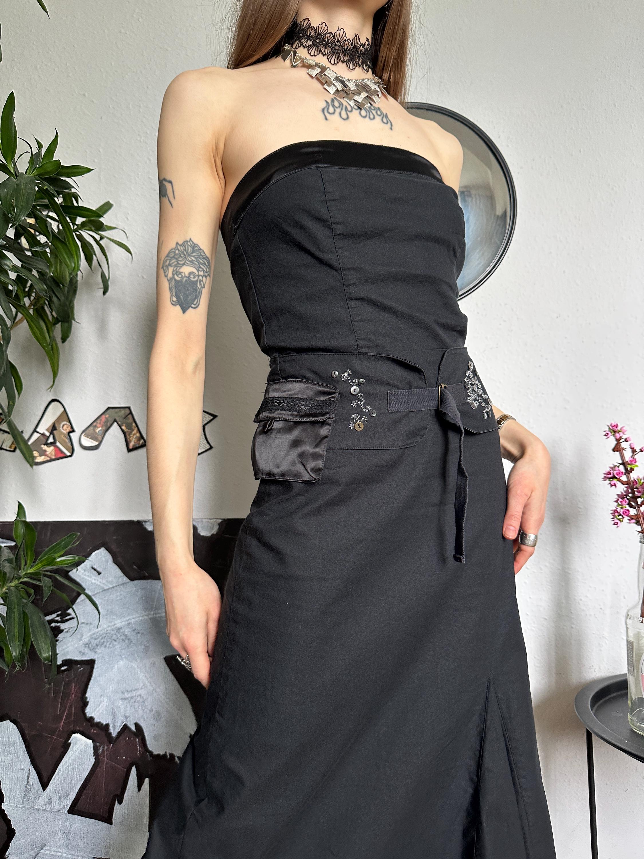 Vintage Avant Garde With Pocket Tube Fit Black Coquette Dress y2k