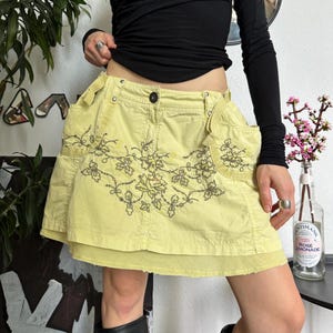 Vintage Cotton Embroidered Floral Funky Mini Skirt y2k Style