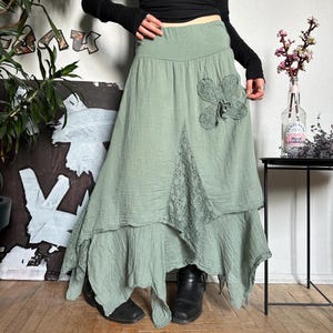 Gorgeous Maxi Ruffle Crinkled Asymmetrical Skirt Vintage Boho Fairy Core 00s