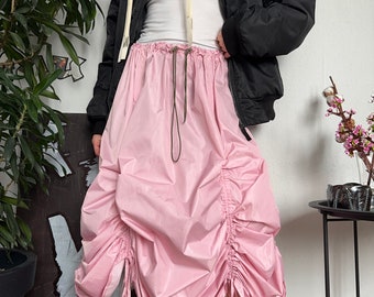 Coquette Pink Draped Ruffle Parachute Ballet Core Skirt