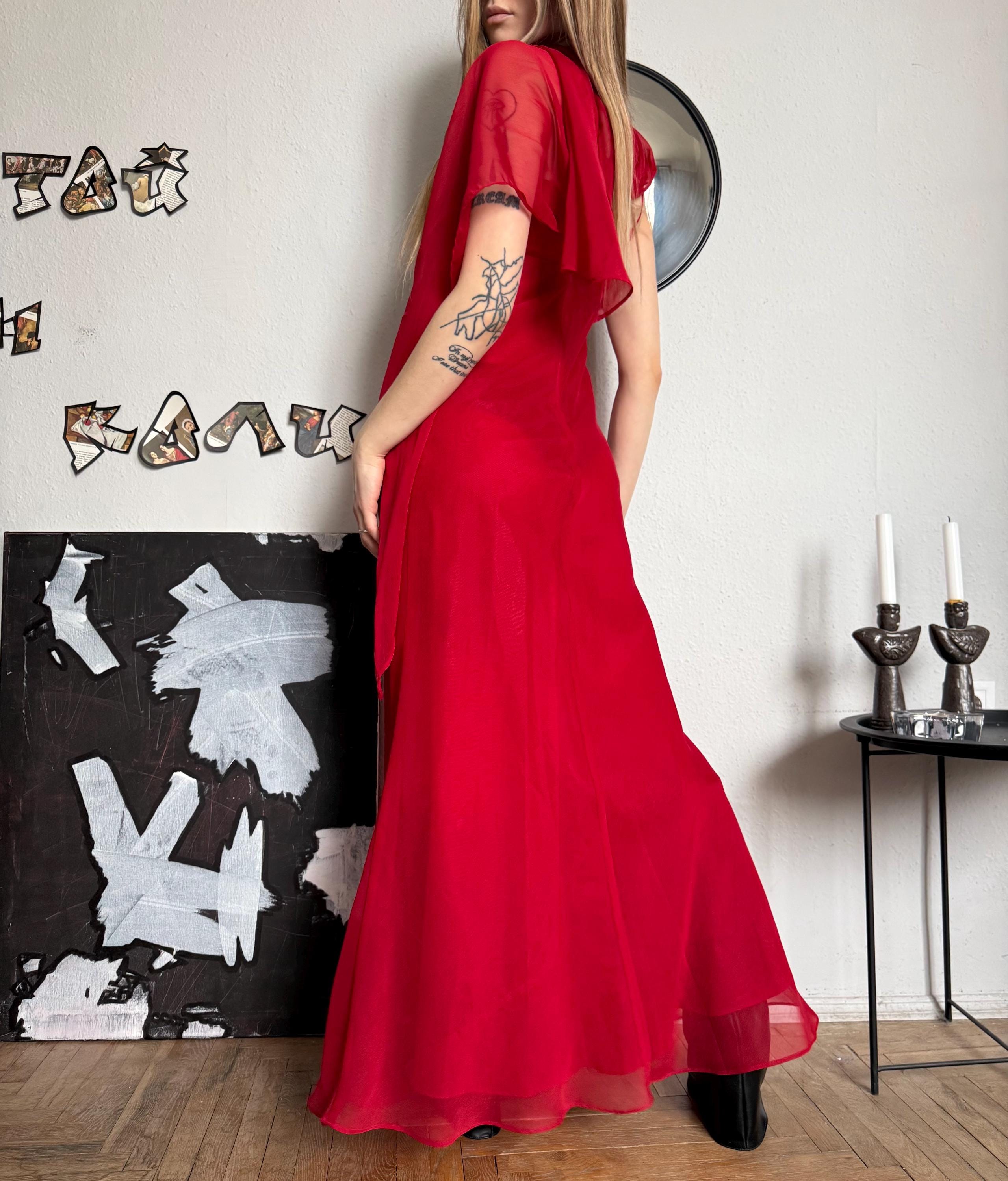 morgan and co by linda bernell red dress Morgan & Co. by Linda Bernell Vintage Prom Red Maxi Dress