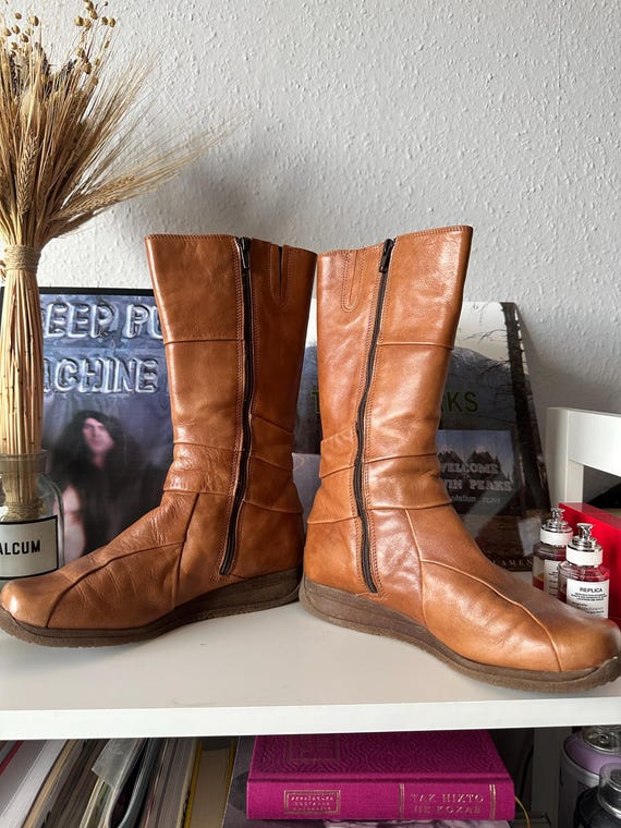 Vintage Leather Patchwork Square Toe 60s Boots - image 10