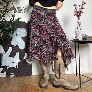 Floral Asymmetrical Mesh Ruffle Skirt y2k