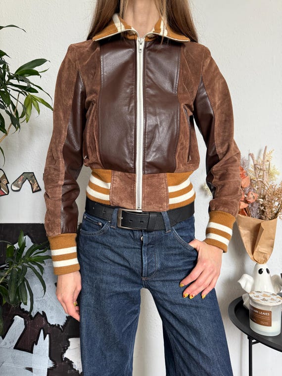 Leather & Suede Vintage Crop Sporty Y2K Jacket