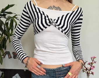 Striped Slim Combination Long Sleeve Top Y2K Style