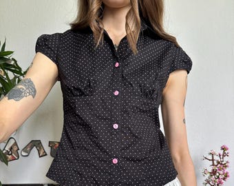 Cute Slim Polka Dot Button Sexy Trending Blouse