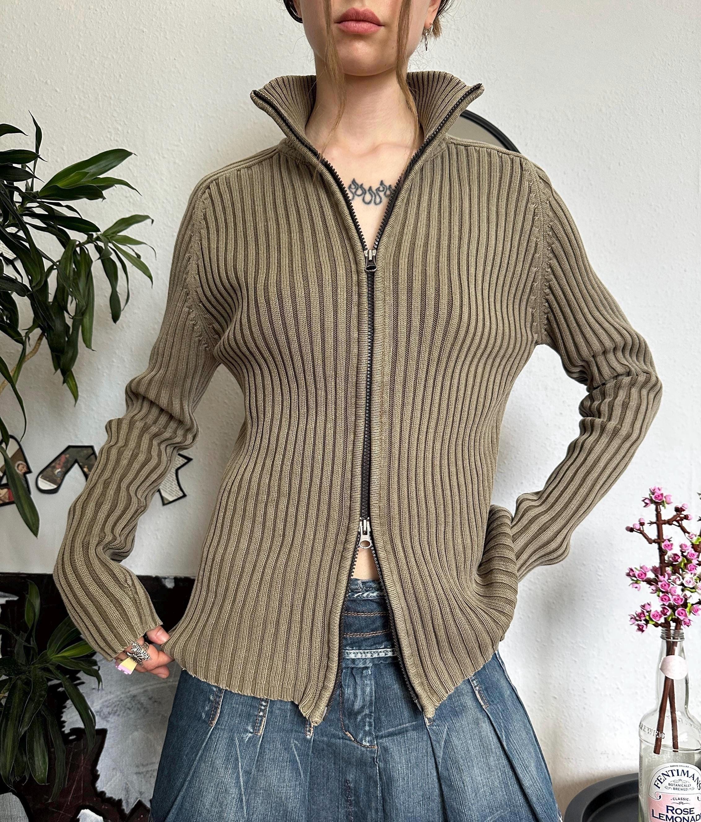 Vintage Y2K Ribbed Stone Washed Double Zip up Sweater - Etsy
