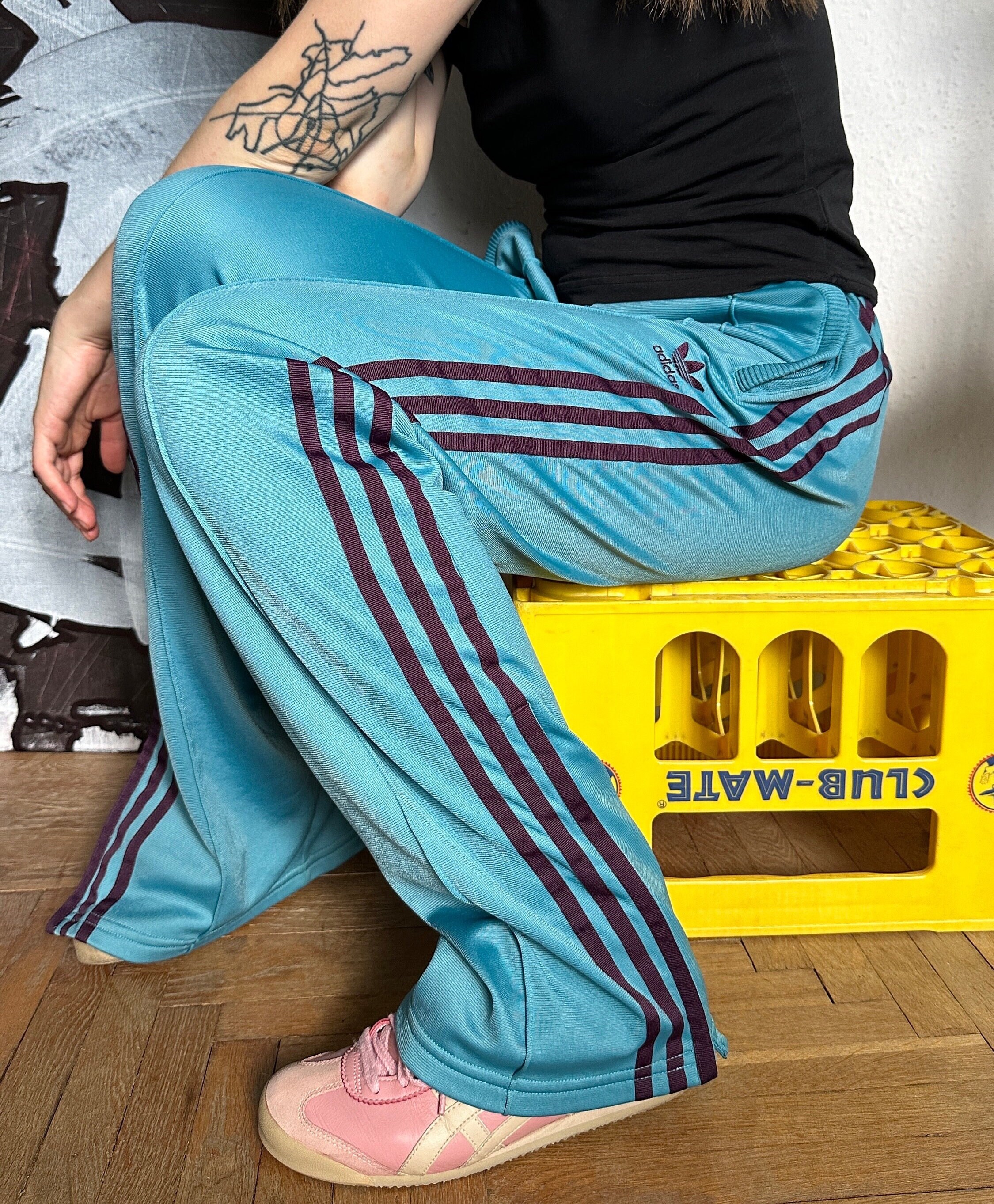Adidas Track Pants 3 Stripe Relaxed Fit Blockcore Y2k 00s