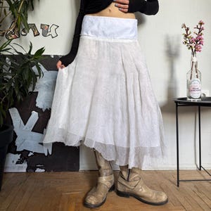 Vintage White Silk Ruffle Midi Skirt: Fairycore 00s