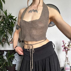 Vintage Sarah Pacini Designer Knit Backless Halter Rare Sexy Boho Top