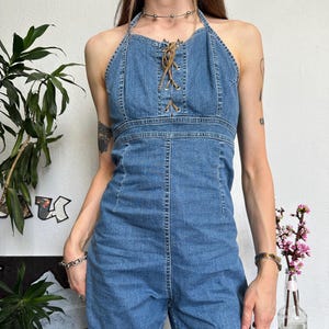 Cowgirl Denim Retro Flared Lace Up Overalls Sexy Western Style fot Tall Girlies