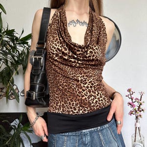Stunning Sexy Leopard Cowl Halter Backless Top