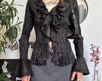 Crinkle Ruffle Slim Office Core Blouse 00s