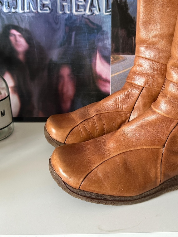 Vintage Leather Patchwork Square Toe 60s Boots - image 4