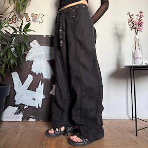 Vintage Black Linen Wide Leg Black Pants
