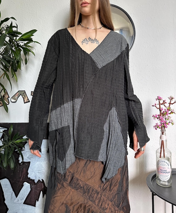 Avant Garde Crinkle Patchwork Deconstructed Tunic - image 1