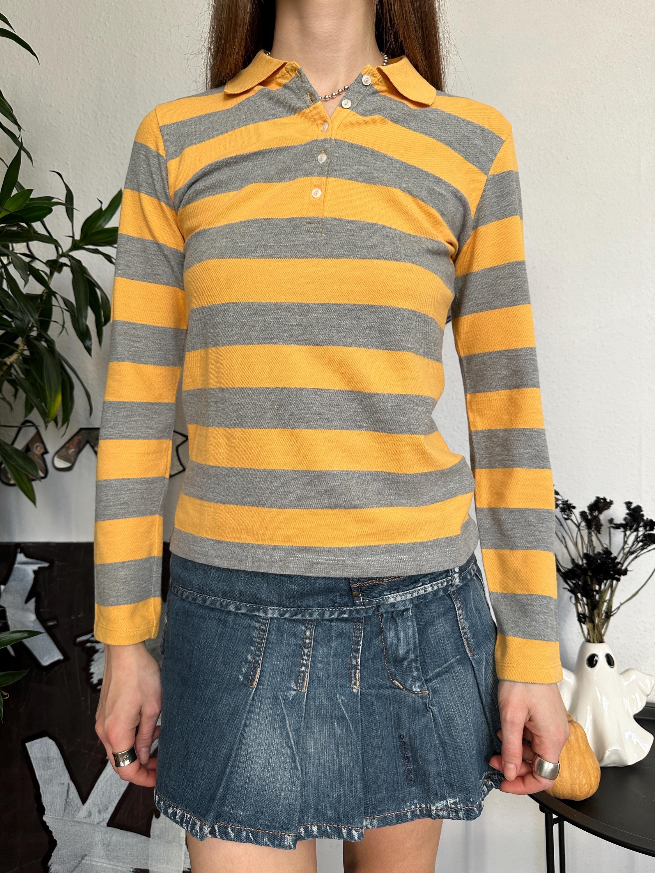 90s Striped Polo T-shirt: Preppy Fitted Cotton Top - Etsy