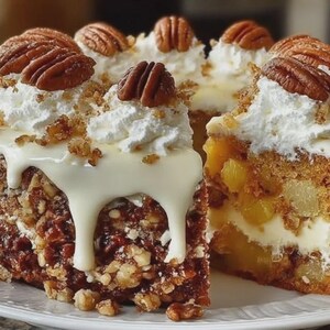 BÄSTA RECEPTET på krämig sydstatstårta med ananas och pekannötter | Saftig och dekadent dessert | Enkelt kakrecept | Utskrivbar PDF | Direktnedladdning bild 2