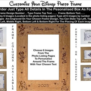 Disney Photo Frame Personalised and Engraved With Any Choice 6 Images Customized Around The Frame