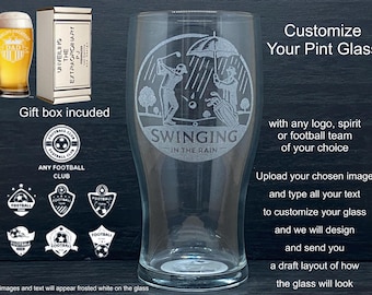Engraved Football Team Pint Glass, Custom Logo & Text