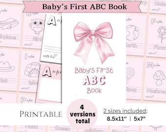 Blush Pink Bow ABC Baby Book Baby Shower Activity, Watercolor Coquette Bow Keepsake, Baby Girl Shower Printable Digital Download
