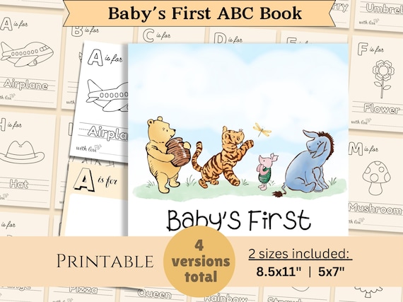 Winnie-the-Pooh ABC Baby Shower Coloring Book, Winny the Pooh Babyshower Activity Keepsake, DIY Baby Book PRINTABLE Digital