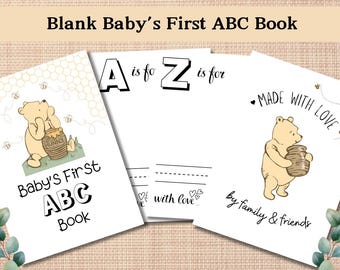 Winnie-the-Pooh Blanko Alphabet Buch, ABC Buch Babyparty Aktivität, Winny-the-Pooh Babyshower Aktivität Andenken, Virtuelle Babyparty, PDF
