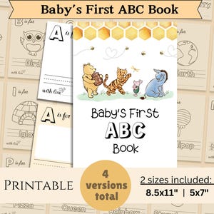 Libro dell'alfabeto vuoto di Winnie the Pooh, attività per baby shower con libro ABC, attività per baby shower di Winnie the Pooh, baby shower virtuale, PDF