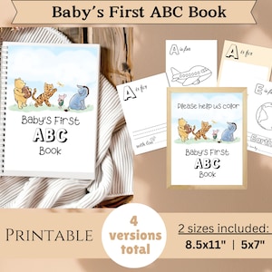 Winnie the Pooh ABC Baby Shower Coloring Book, Winny the Pooh Babyshower Activity Keepsake, Libro per bambini fai da te STAMPABILE digitale