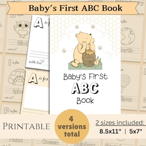 Libro para colorear para baby shower con el abecedario de Winnie-the-Pooh, actividad de recuerdo para baby shower de Winnie-the-Pooh, libro para bebé DIY, imprimible digital