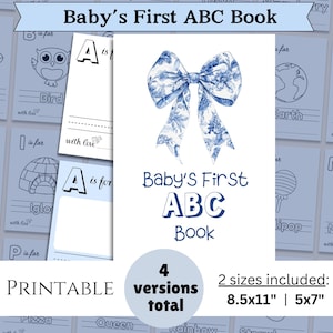 ABC Buch-Babyparty-Spiel blau Vintage Bogen Alphabet Malbuch, erste ABC-Buch, Baby-Dusche Malseiten, printable digitaler Download