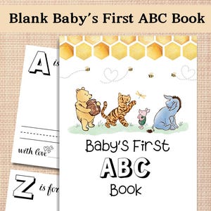 Libro dell'alfabeto vuoto di Winnie the Pooh, attività per baby shower con libro ABC, attività per baby shower di Winnie the Pooh, baby shower virtuale, PDF