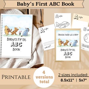 Winnie the Pooh ABC Baby Shower Coloring Book, Winny the Pooh Babyshower Activity Keepsake, Libro per bambini fai da te STAMPABILE digitale