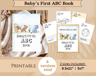 Winnie-the-Pooh ABC Baby Shower Coloring Book: Activity Keepsake (Printable Digital)