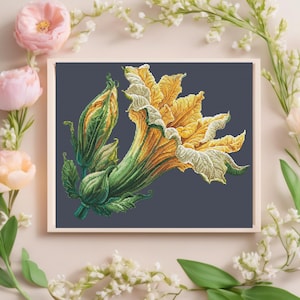 Cucurbita – Kürbisblüte Kreuzstichmuster | Botanische Stickdatei PDF | Blumen Garten Handarbeiten Design