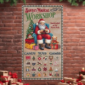 DIY Santa's Werkstatt Advent Kreuzstich mit Taschen - Digitales Muster