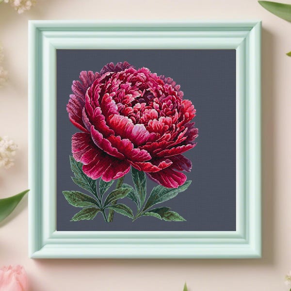 Peony Cross Stitch Pattern: Floral Embroidery Design (PDF)