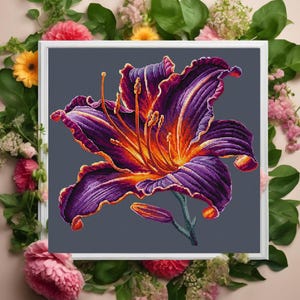 Daylili-kruissteekpatroon pdf | Borduurkaart leliebloemen | Modern bloemenhandwerkontwerp | Direct downloaden