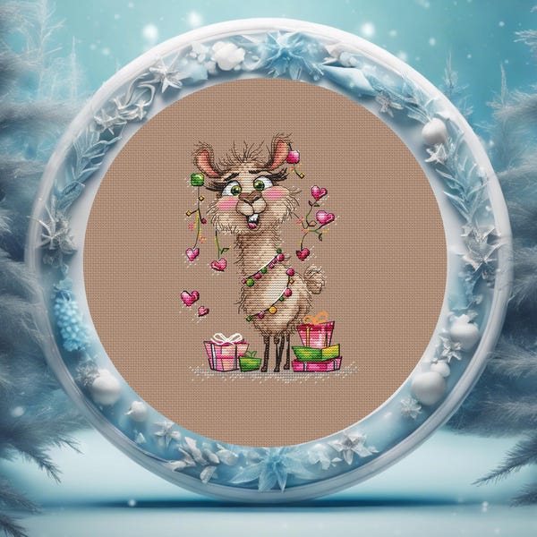 Holiday Llama Chaos - Digital Cross Stitch Pattern for Christmas Embroidery