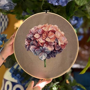 Peach Hydrangea Cross Stitch Pattern, Floral Botanical Embroidery (PDF Download)
