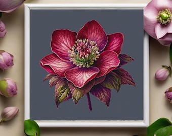 Patrón de punto de cruz floral - Diseño de rosa de Cuaresma
