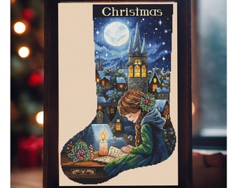 Padrão de ponto cruz digital de meia de Natal - Feriado festivo DIY PDF download instantâneo