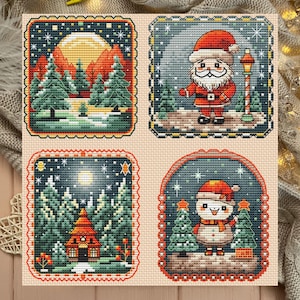 Kleine Weihnachtspostkarten Kreuzstichmuster - digitaler Download
