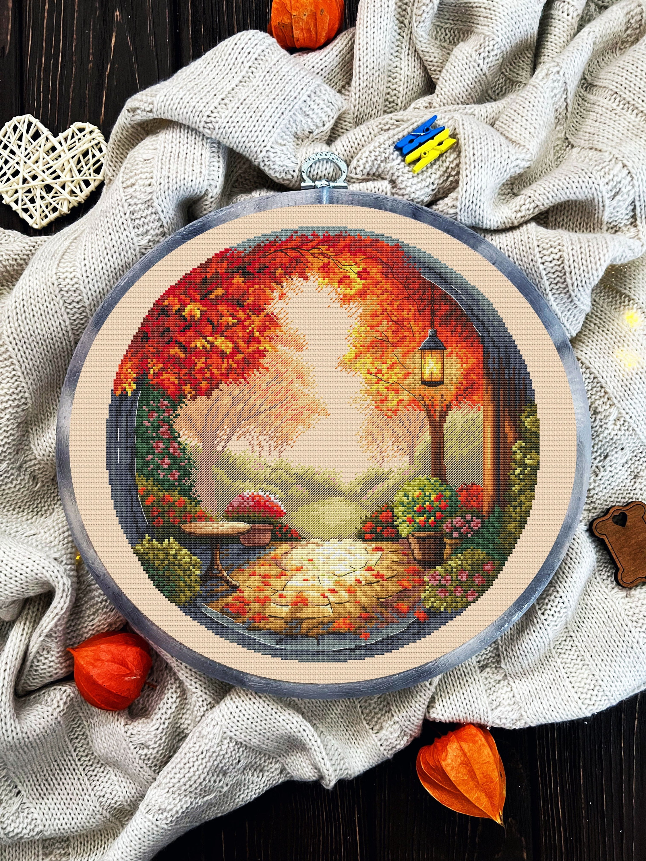 Crehelf X Broderie Crewel Finie - Pièce De Point De Croix Floral à